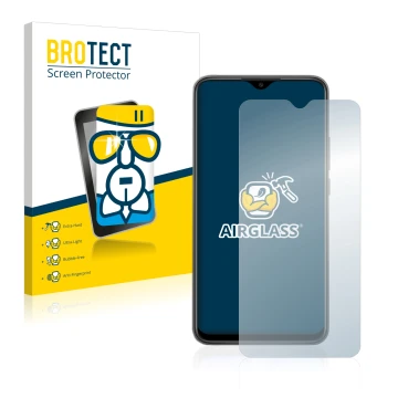 Front side of a product packaging with the brand logo BROTECT. Next to it is the device Xiaomi Redmi 9 shown with the correspo