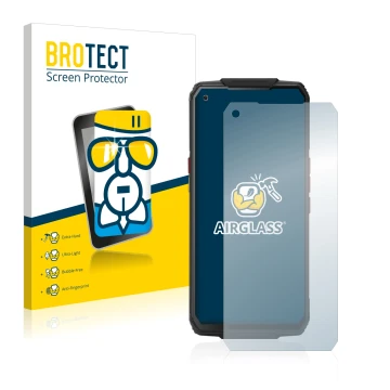 Front side of a product packaging with the brand logo BROTECT. Next to it is the device Oukitel WP7 shown with the correspondi