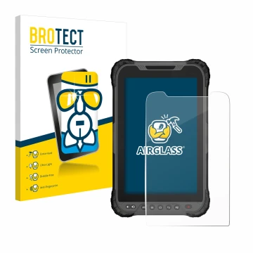 Front side of a product packaging with the brand logo BROTECT. Next to it is the device GeoMax Zenius 800 shown with the corre