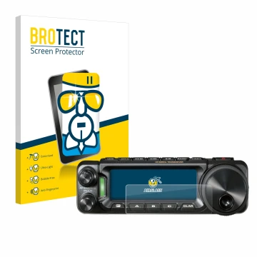 Front side of a product packaging with the brand logo BROTECT. Next to it is the device Yaesu FT-891 shown with the correspond