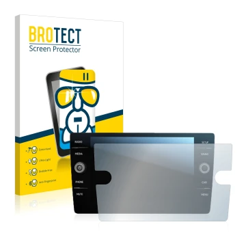Front side of a product packaging with the brand logo BROTECT. Next to it is the device Volkswagen Tiguan Discover Media 8