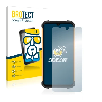 Front side of a product packaging with the brand logo BROTECT. Next to it is the device Ulefone Armor 8 shown with the corresp