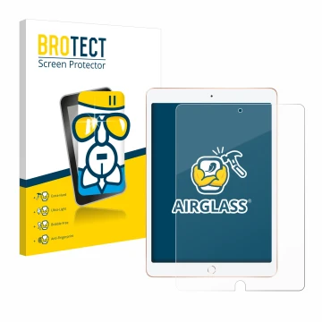 Front side of a product packaging with the brand logo BROTECT. Next to it is the device Apple iPad 10.2