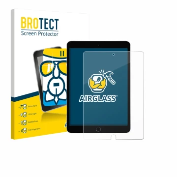 Front side of a product packaging with the brand logo BROTECT. Next to it is the device Apple iPad 10.2