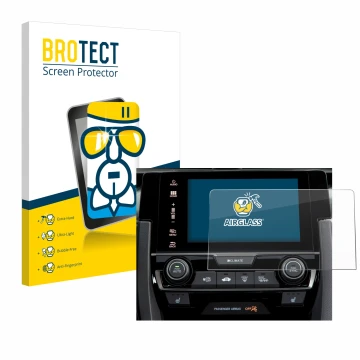 Front side of a product packaging with the brand logo BROTECT. Next to it is the device Honda Civic 2020 Infotainment System 2