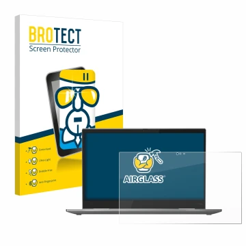 Front side of a product packaging with the brand logo BROTECT. Next to it is the device Lenovo ThinkPad X1 Yoga (5th. Gen.) sh