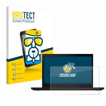 Front side of a product packaging with the brand logo BROTECT. Next to it is the device Lenovo ThinkPad T14 Gen 1 shown with t