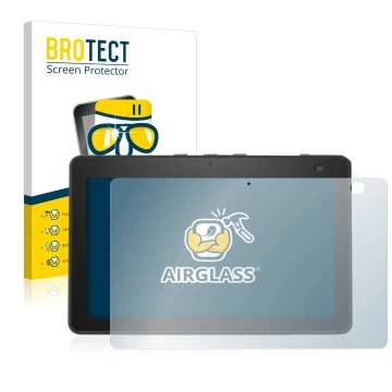 Front side of a product packaging with the brand logo BROTECT. Next to it is the device Amazon Echo Show 10 (3th Gen.) shown w