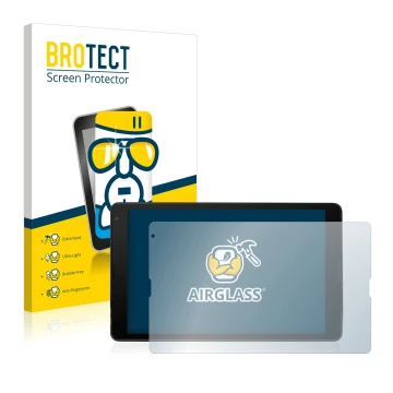 Front side of a product packaging with the brand logo BROTECT. Next to it is the device MEDION Lifetab E10420 shown with the c