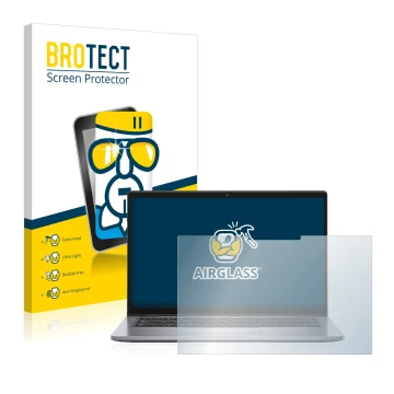 Front side of a product packaging with the brand logo BROTECT. Next to it is the device Dell Latitude 7410 2-in-1 shown with t
