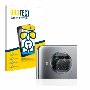Front side of a product packaging with the brand logo BROTECT. Next to it is the device Xiaomi Mi 10T Lite (ONLY Camera Lens) 