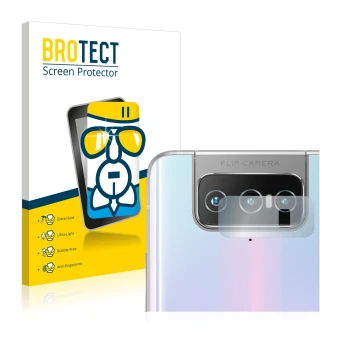 Front side of a product packaging with the brand logo BROTECT. Next to it is the device ASUS Zenfone 7 Pro ZS671KS (ONLY Camer