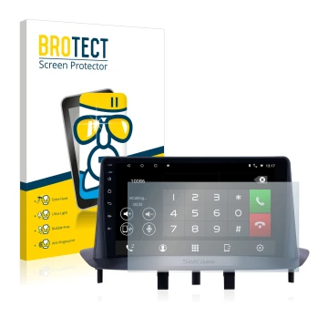 Front side of a product packaging with the brand logo BROTECT. Next to it is the device Pioneer AVH-Z5200DAB shown with the co