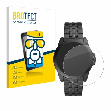 Front side of a product packaging with the brand logo BROTECT. Next to it is the device Fossil Gen 5E shown with the correspon