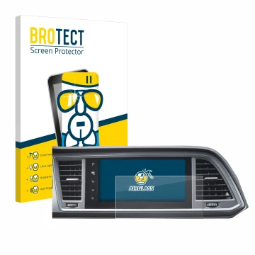 Front side of a product packaging with the brand logo BROTECT. Next to it is the device Seat Cupra Ateca Facelift 2021 MiB 3 s