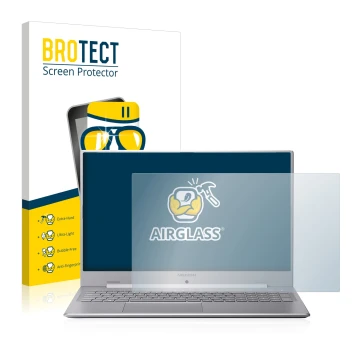 Front side of a product packaging with the brand logo BROTECT. Next to it is the device MEDION Akoya S17403 shown with the cor