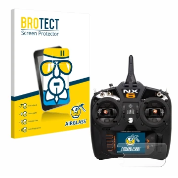 Front side of a product packaging with the brand logo BROTECT. Next to it is the device Spektrum NX10 shown with the correspon