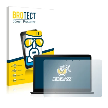 Front side of a product packaging with the brand logo BROTECT. Next to it is the device Google Pixelbook Go 13.3