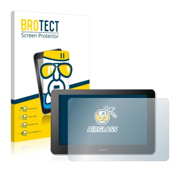 Front side of a product packaging with the brand logo BROTECT. Next to it is the device Wacom One Creative Pen Display shown w