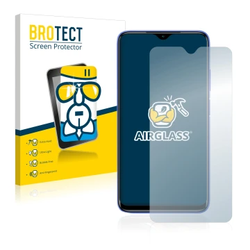 Front side of a product packaging with the brand logo BROTECT. Next to it is the device Xiaomi Redmi 9T shown with the corresp