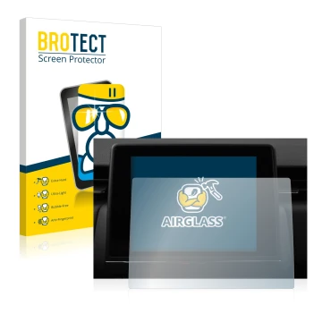 Front side of a product packaging with the brand logo BROTECT. Next to it is the device Renault Zoe Easy Link 7