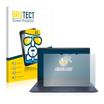 Front side of a product packaging with the brand logo BROTECT. Next to it is the device HP Elite Dragonfly G2 shown with the c