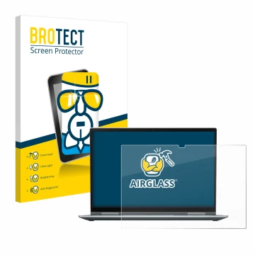 Front side of a product packaging with the brand logo BROTECT. Next to it is the device Lenovo ThinkPad X1 Yoga (6th. Gen.) sh