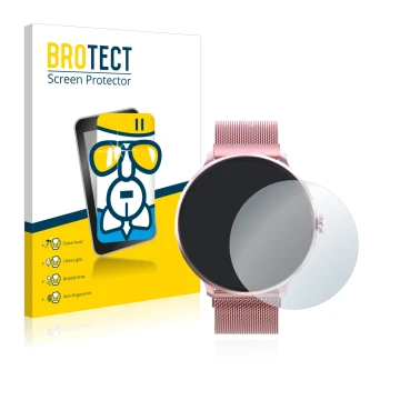 Front side of a product packaging with the brand logo BROTECT. Next to it is the device Bebinca Smartwatch shown with the corr