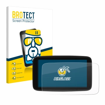 Front side of a product packaging with the brand logo BROTECT. Next to it is the device TomTom GO Discover 7