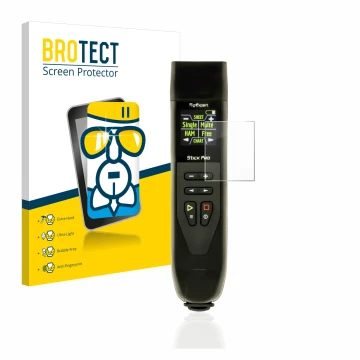 Front side of a product packaging with the brand logo BROTECT. Next to it is the device RigExpert Stick Pro shown with the cor