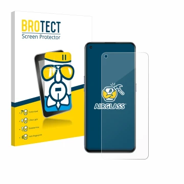 Front side of a product packaging with the brand logo BROTECT. Next to it is the device realme GT 5G shown with the correspond
