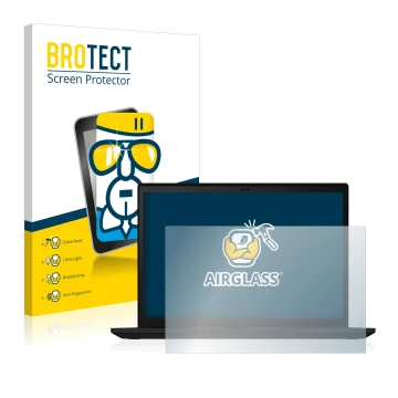 Front side of a product packaging with the brand logo BROTECT. Next to it is the device Lenovo ThinkPad X13 Gen 2 shown with t
