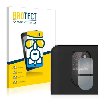 Front side of a product packaging with the brand logo BROTECT. Next to it is the device Emporia Smart 5 (ONLY Camera Lens) sho