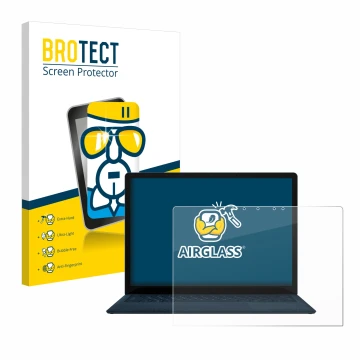 Front side of a product packaging with the brand logo BROTECT. Next to it is the device Microsoft Surface Laptop 4 13.5