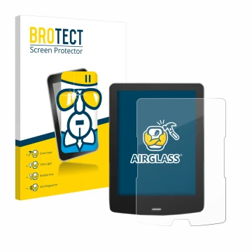 Front side of a product packaging with the brand logo BROTECT. Next to it is the device inkBOOK Calypso Plus shown with the co