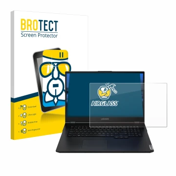 Front side of a product packaging with the brand logo BROTECT. Next to it is the device Lenovo Legion 5 15.6