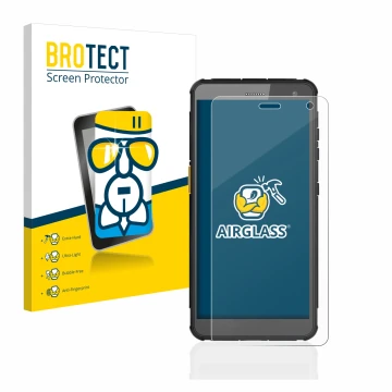 Front side of a product packaging with the brand logo BROTECT. Next to it is the device i.safe MOBILE IS655.2 shown with the c