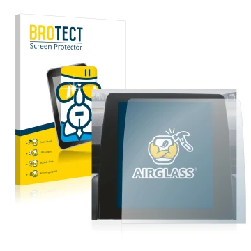 Front side of a product packaging with the brand logo BROTECT. Next to it is the device Renault Zoe 2020 Easy Link 9.3