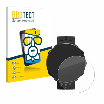 Front side of a product packaging with the brand logo BROTECT. Next to it is the device Polar Vantage M2 shown with the corres