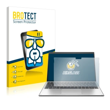 Front side of a product packaging with the brand logo BROTECT. Next to it is the device HP Elite x2 G8 shown with the correspo