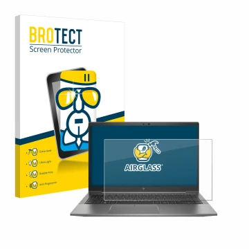 Front side of a product packaging with the brand logo BROTECT. Next to it is the device HP ZBook Firefly 14 G8 shown with the 