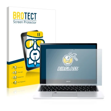 Front side of a product packaging with the brand logo BROTECT. Next to it is the device Acer Spin 3 SP313-51N shown with the c