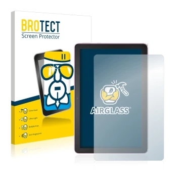 Front side of a product packaging with the brand logo BROTECT. Next to it is the device Amazon Fire HD 10 Plus 2021 (11th Gen.