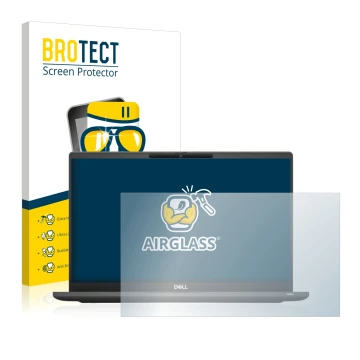 Front side of a product packaging with the brand logo BROTECT. Next to it is the device Dell Latitude 7320 Non-Touch shown wit