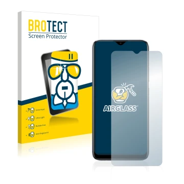 Front side of a product packaging with the brand logo BROTECT. Next to it is the device realme C11 2021 shown with the corresp