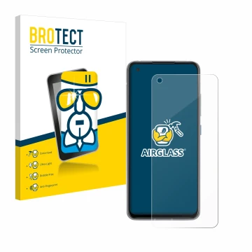 Front side of a product packaging with the brand logo BROTECT. Next to it is the device ASUS ZenFone 8 shown with the correspo