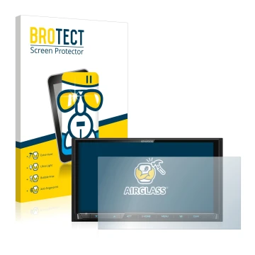 Front side of a product packaging with the brand logo BROTECT. Next to it is the device Kenwood DMX 8020 DABS shown with the c