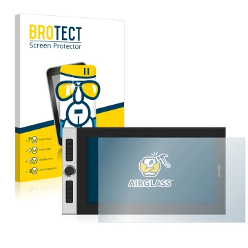 Front side of a product packaging with the brand logo BROTECT. Next to it is the device XP-Pen Innovator 16 shown with the cor