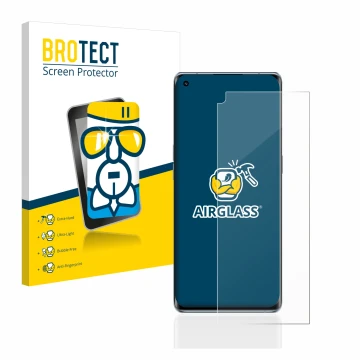 Front side of a product packaging with the brand logo BROTECT. Next to it is the device Oppo Reno 6 Pro Plus 5G shown with the