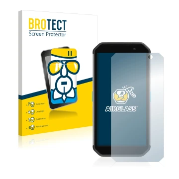 Front side of a product packaging with the brand logo BROTECT. Next to it is the device Almex AiM TC601 shown with the corresp
